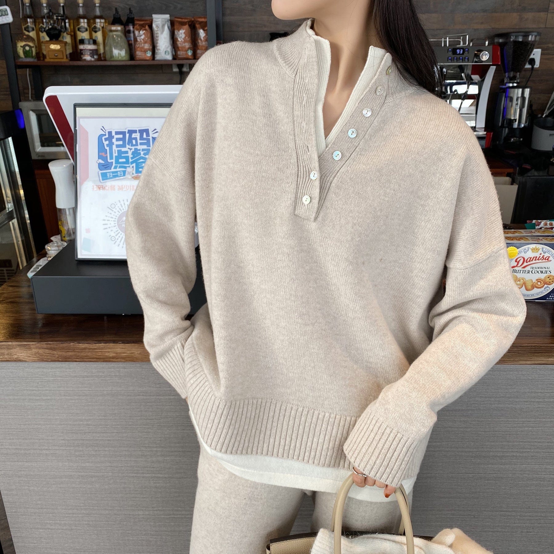 Free / apricot Autumn/winter Fashion Korean Small Fragrance Professional Knitted Sweater Suit Chic Chic Chic Wide-leg Pants Two Piece Set