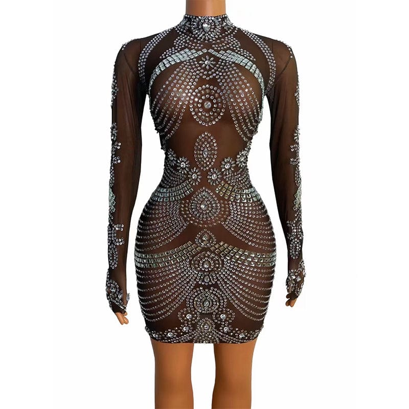 Free / AS PIC AD1401 Kimshein Ladies New Arrival Outfit Solid Colour Long Sleeve Bodycon Diamond Crystal Evening Party Club Dresses