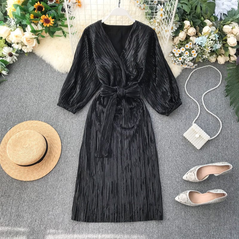 Free / black 2022 tunic High Waist Solid Belt Boho Luxury Dresses long sleeve maxi dress sequin gold dresses