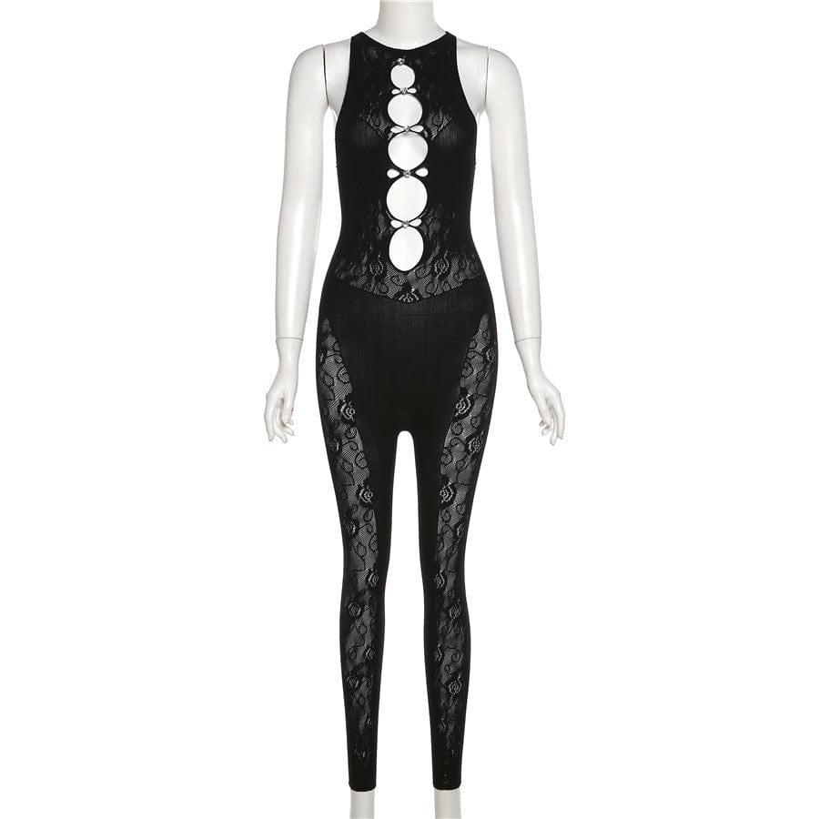 Free / black Kliou W22Q23390 wholesale womens boutique clothing women one piece bodycon jumpsuit see through sexy ladies jumpsuits