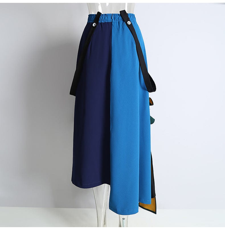 Free / Blue New Women's Midi Skirt High Waist Irregular Casual Blue Long Skirts