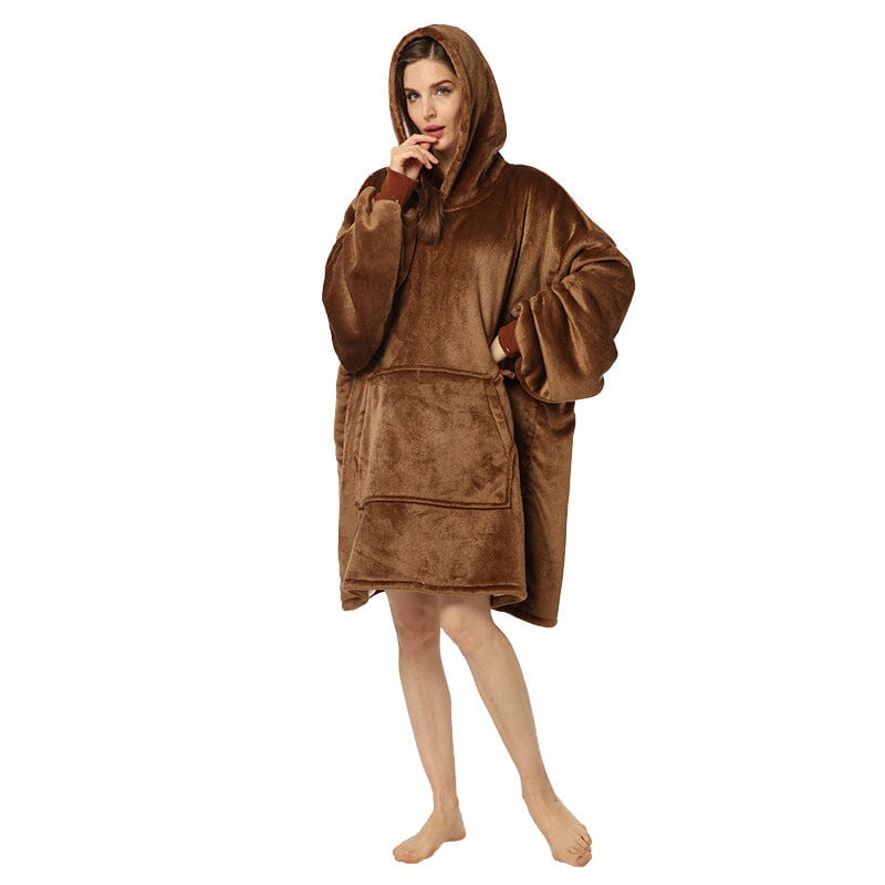 FREE / Brown women's winter ladies warm fleece flannel hoodie sleeping dressing gown clothes loungewear pajamas homewear home wear for winter