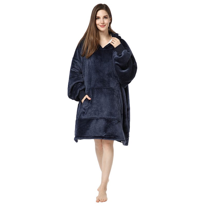 FREE / Dark blue women's winter ladies warm fleece flannel hoodie sleeping dressing gown clothes loungewear pajamas homewear home wear for winter