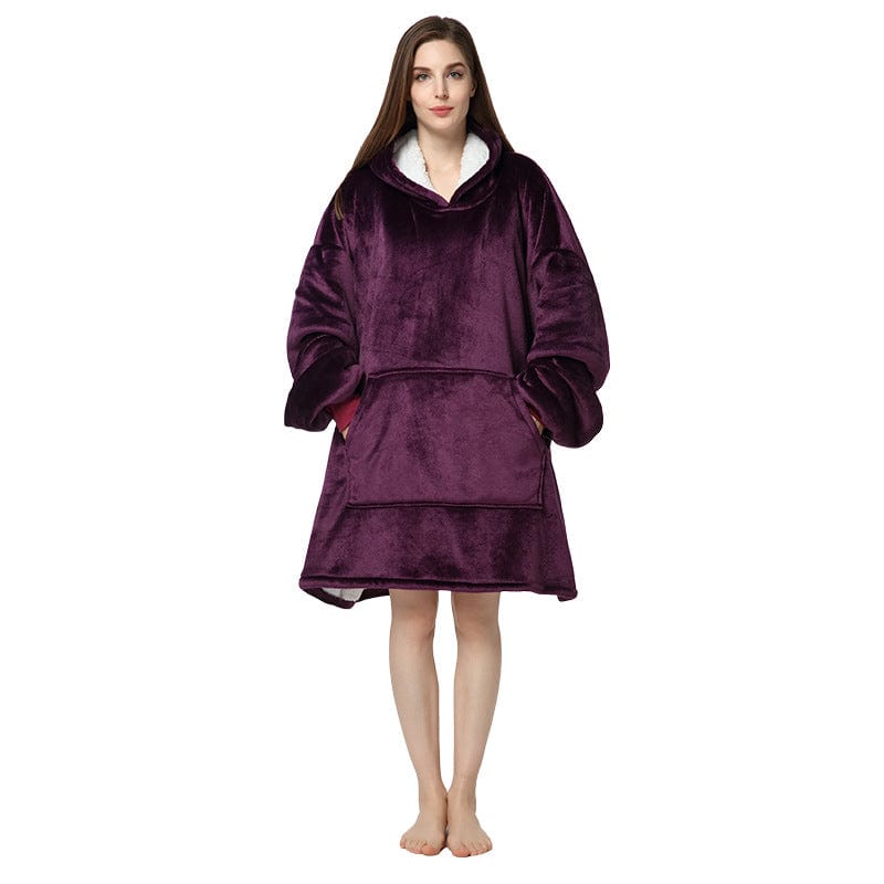 FREE / Deep purple women's winter ladies warm fleece flannel hoodie sleeping dressing gown clothes loungewear pajamas homewear home wear for winter