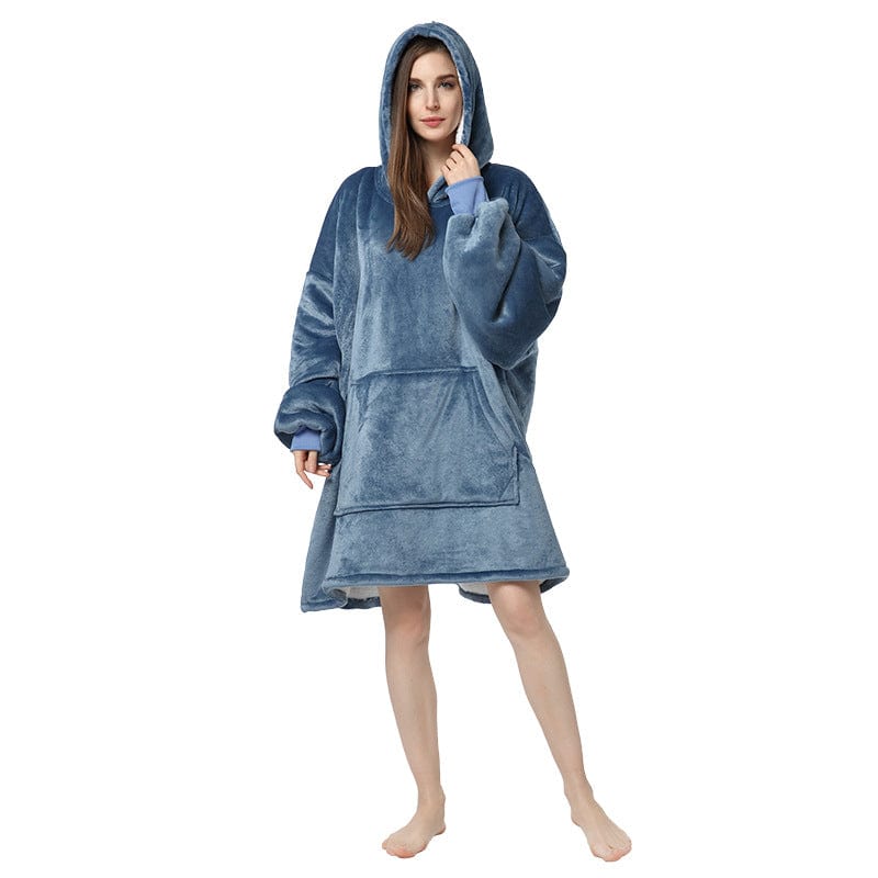 FREE / Gray blue women's winter ladies warm fleece flannel hoodie sleeping dressing gown clothes loungewear pajamas homewear home wear for winter