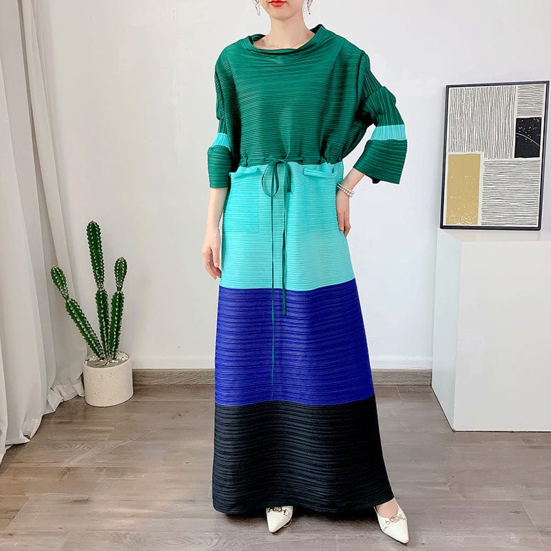 Free / green OUDINA New Fashion Pleated Plus Size Oversized Long Sleeve Maxi Dress Women Muslim Casual Women's Dresses