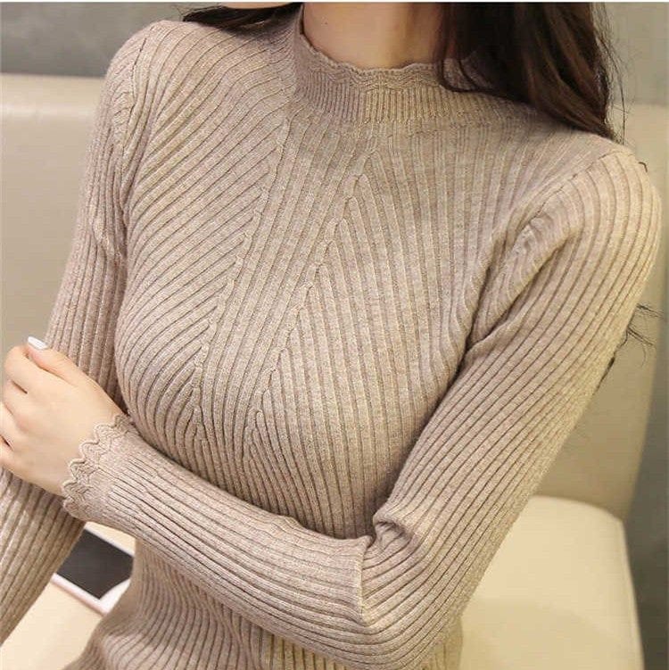 Free / Khaki Oem  Fall Clothes Design Women Blouse Ladies Custom Knitted Woman Sweater