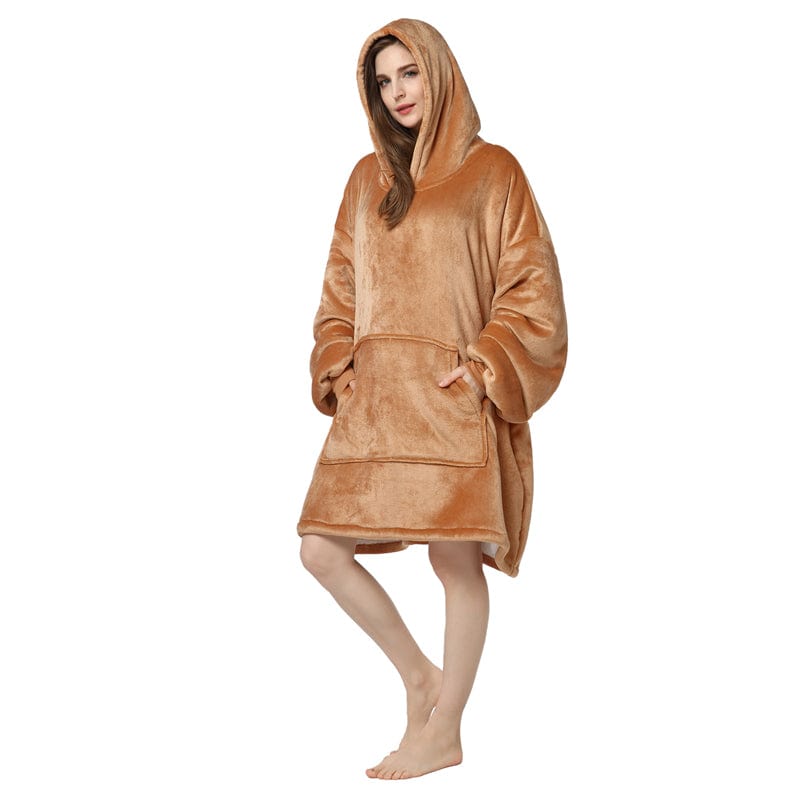 FREE / Light brown women's winter ladies warm fleece flannel hoodie sleeping dressing gown clothes loungewear pajamas homewear home wear for winter