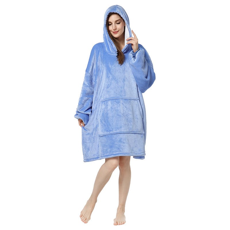 FREE / Royal blue women's winter ladies warm fleece flannel hoodie sleeping dressing gown clothes loungewear pajamas homewear home wear for winter