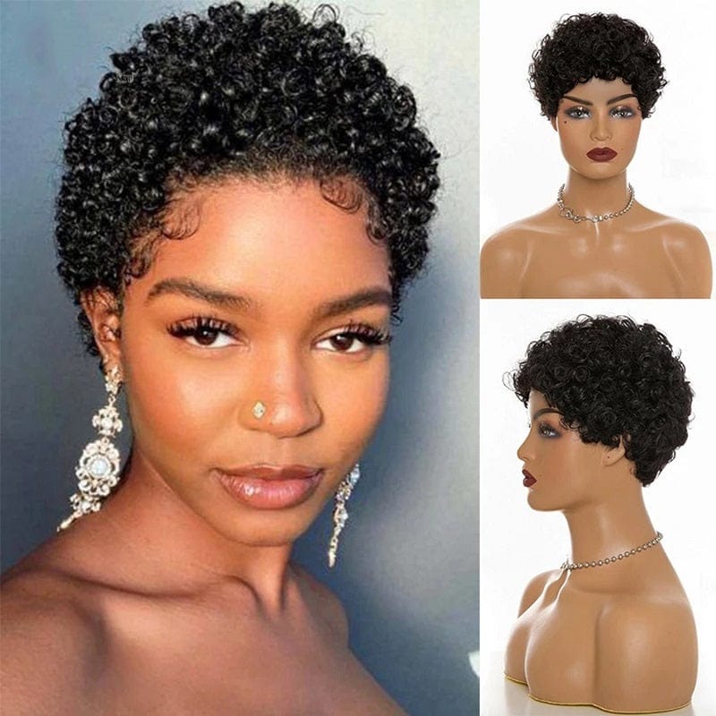 Free Shipping 100% Remy Raw Indian Hair Short Pixie Curly Human Hair Wig Bob Wigs 8 10 Inch Full Machine Made Pixie Wig