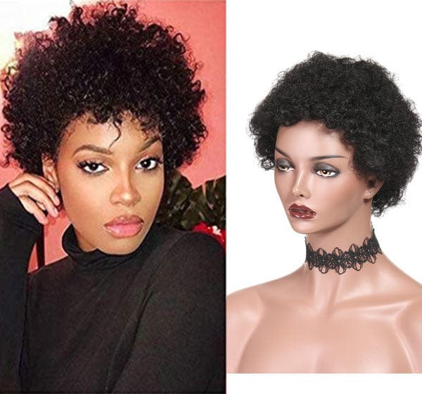 Free Shipping 100% Remy Raw Indian Hair Short Pixie Curly Human Hair Wig Bob Wigs 8 10 Inch Full Machine Made Pixie Wig