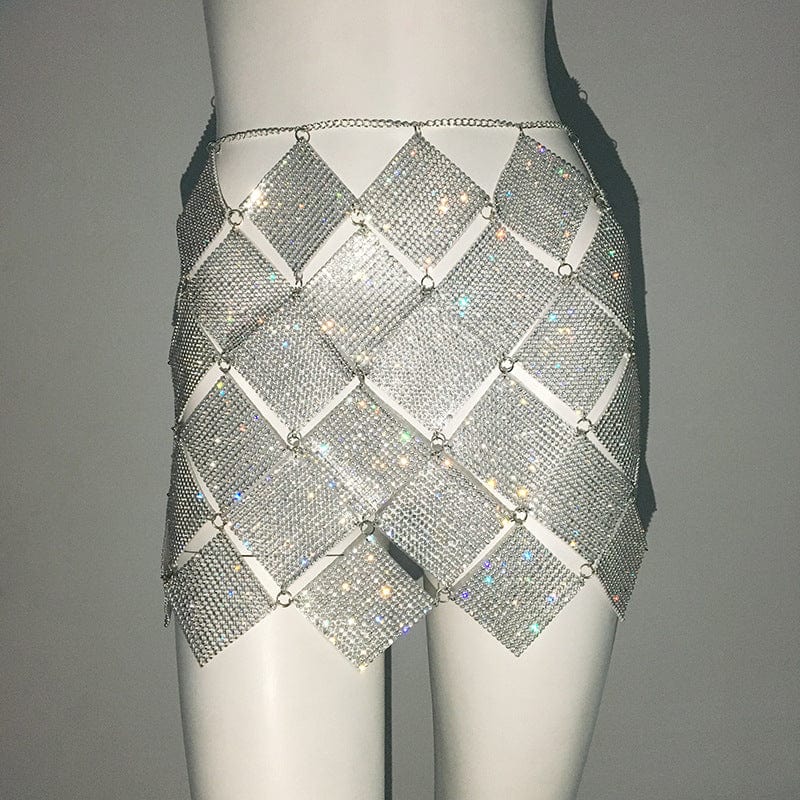 Free / silver skirt SHIHAN 2023 New Shiny Crystal Rhinestone Women 2 Piece Set Sexy Backless Tank Tops Diamond Mini Skirt Club Outfits womens sets