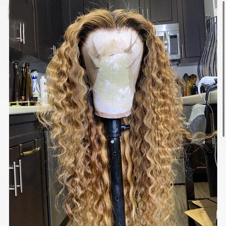 Full Lace Wig Preplucked Bleached Knots Human Hair Highlight Glueless Honey Brown 100% Human HD Lace Wig