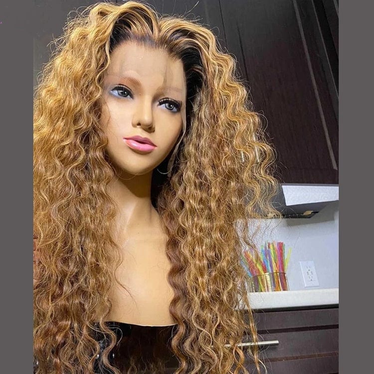 Full Lace Wig Preplucked Bleached Knots Human Hair Highlight Glueless Honey Brown 100% Human HD Lace Wig