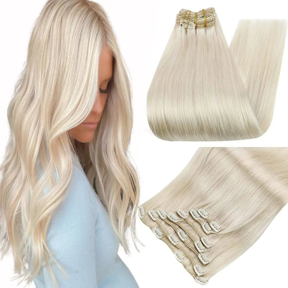 Full Shine Brazilian Hair Vendors Remy Human Hair Clip in Extensions #60 Platinum Blonde lace Clip in Extension 613