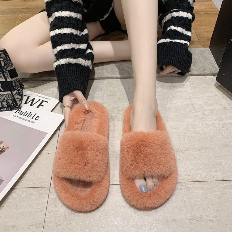 Fuzzy Comfortable slides furry slippers Spa House Slippers for ladies, Cozy Thongs Slip On Flip Flops Women Faux Fur Slipper