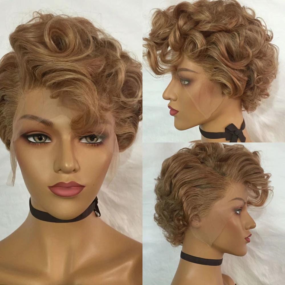 FYX Pixie Cut Wig Short Bob Curly Lace Frontal Human Hair Wig Peruvian 100% Remy Hair