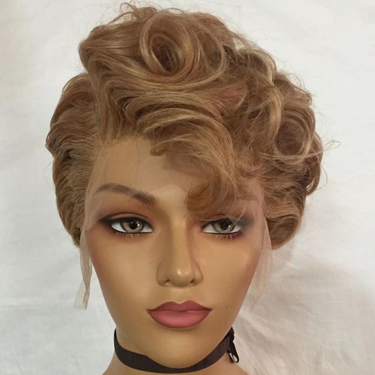 FYX Pixie Cut Wig Short Bob Curly Lace Frontal Human Hair Wig Peruvian 100% Remy Hair