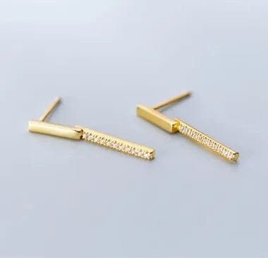 G2681 gold INS fashion jewelry 925 sterling silver tennis earring stick shaped row drill zircon gold plated stud earrings for women