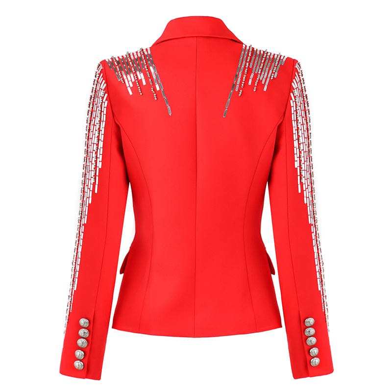 GetSpring Women Blazer Double Breasted Full Sleeve tuxedo Red Coat Sequin Nail Bead Women&#39;s Slim Suit Jacket Autumn 2022