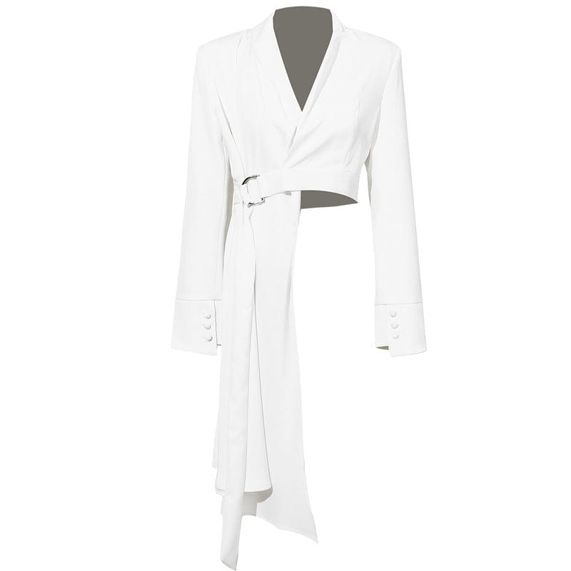 GetSpring Women Blazer Full Sleeve Irregular Ladies White Suit Coat Belt Asymmetrical Women's Loose Long Suit Jacket Autumn 2022