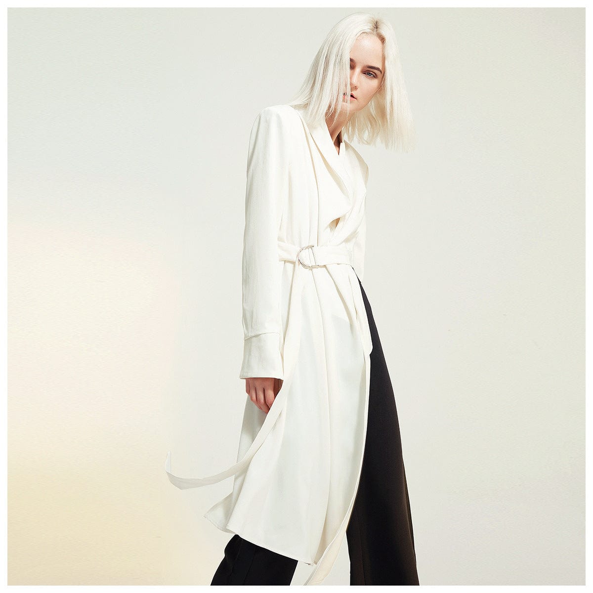 GetSpring Women Blazer Full Sleeve Irregular Ladies White Suit Coat Belt Asymmetrical Women's Loose Long Suit Jacket Autumn 2022