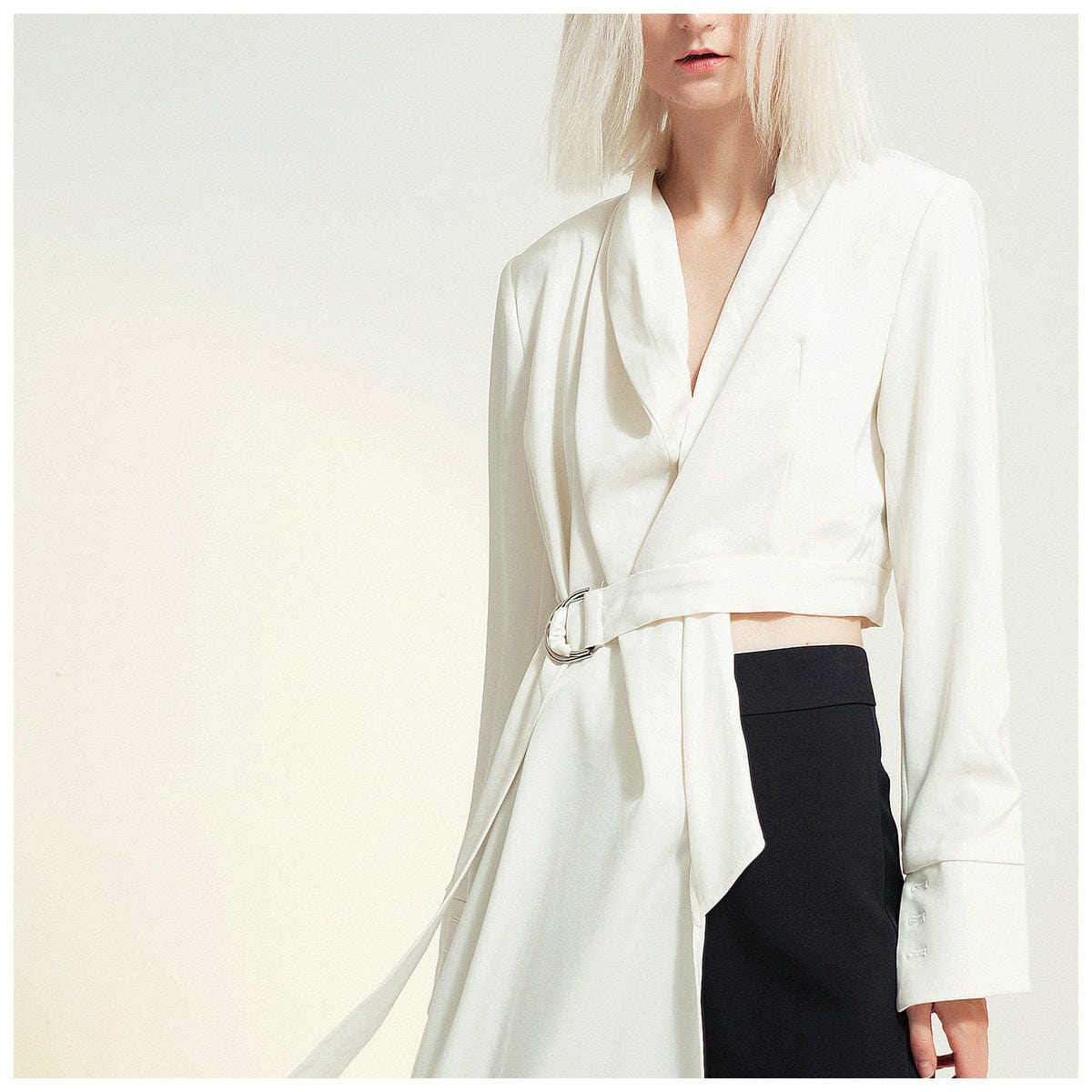 GetSpring Women Blazer Full Sleeve Irregular Ladies White Suit Coat Belt Asymmetrical Women's Loose Long Suit Jacket Autumn 2022