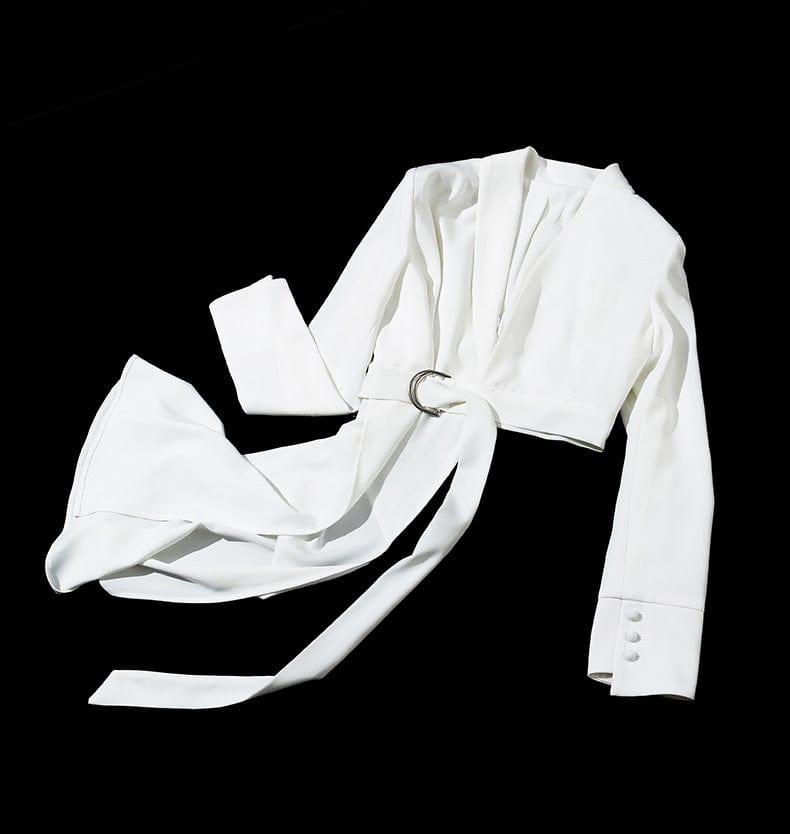 GetSpring Women Blazer Full Sleeve Irregular Ladies White Suit Coat Belt Asymmetrical Women's Loose Long Suit Jacket Autumn 2022