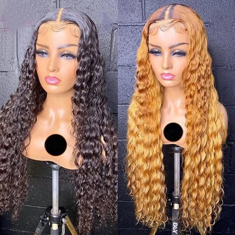 Ginger Yellow Highlight Wig Deep Curly Texture Long Inches Cuticle Aligned With Baby Hair Lace Front Wigs