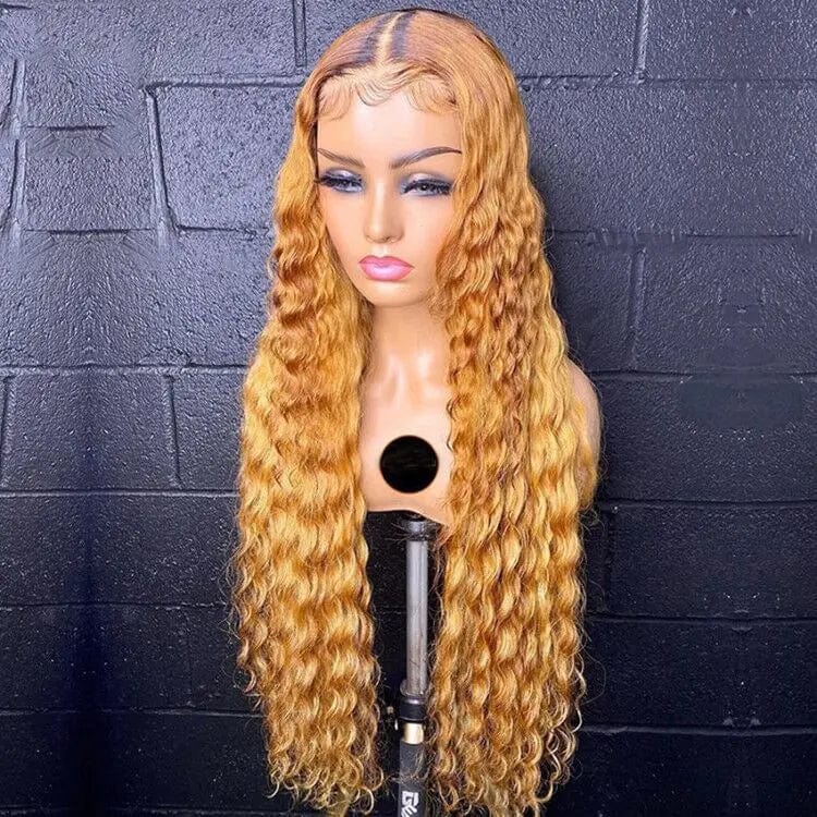 Ginger Yellow Highlight Wig Deep Curly Texture Long Inches Cuticle Aligned With Baby Hair Lace Front Wigs