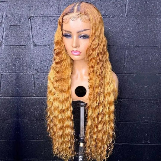 Ginger Yellow Highlight Wig Deep Curly Texture Long Inches Cuticle Aligned With Baby Hair Lace Front Wigs