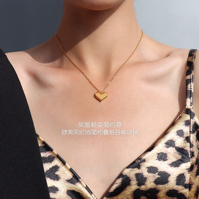 Girl Simple Love Zircon Necklace Small Fresh Sweet Heart Titanium Steel Clavicle Chain Necklace