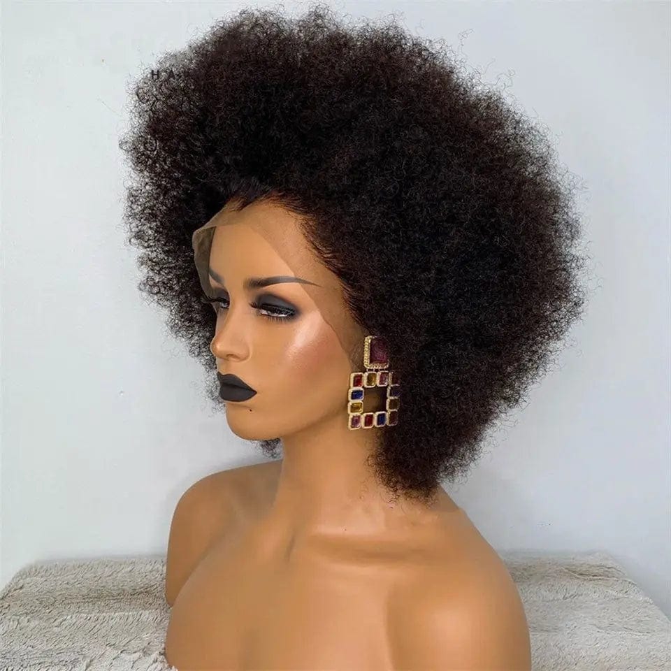 Glueless Afro Kinky Curly Wig Boom Hair Pre Plucked Cuticle Aligned Virgin Hair Natural Black Lace Front Wigs