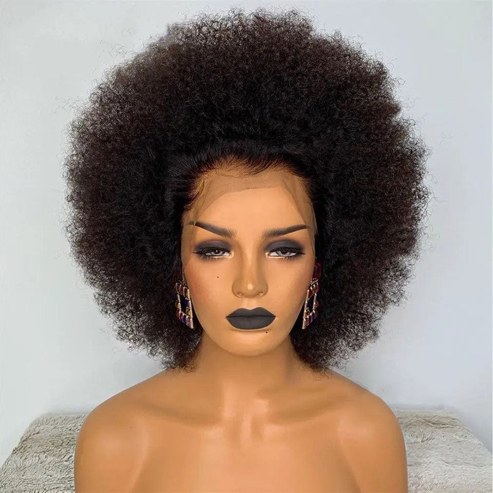 Glueless Afro Kinky Curly Wig Boom Hair Pre Plucked Cuticle Aligned Virgin Hair Natural Black Lace Front Wigs