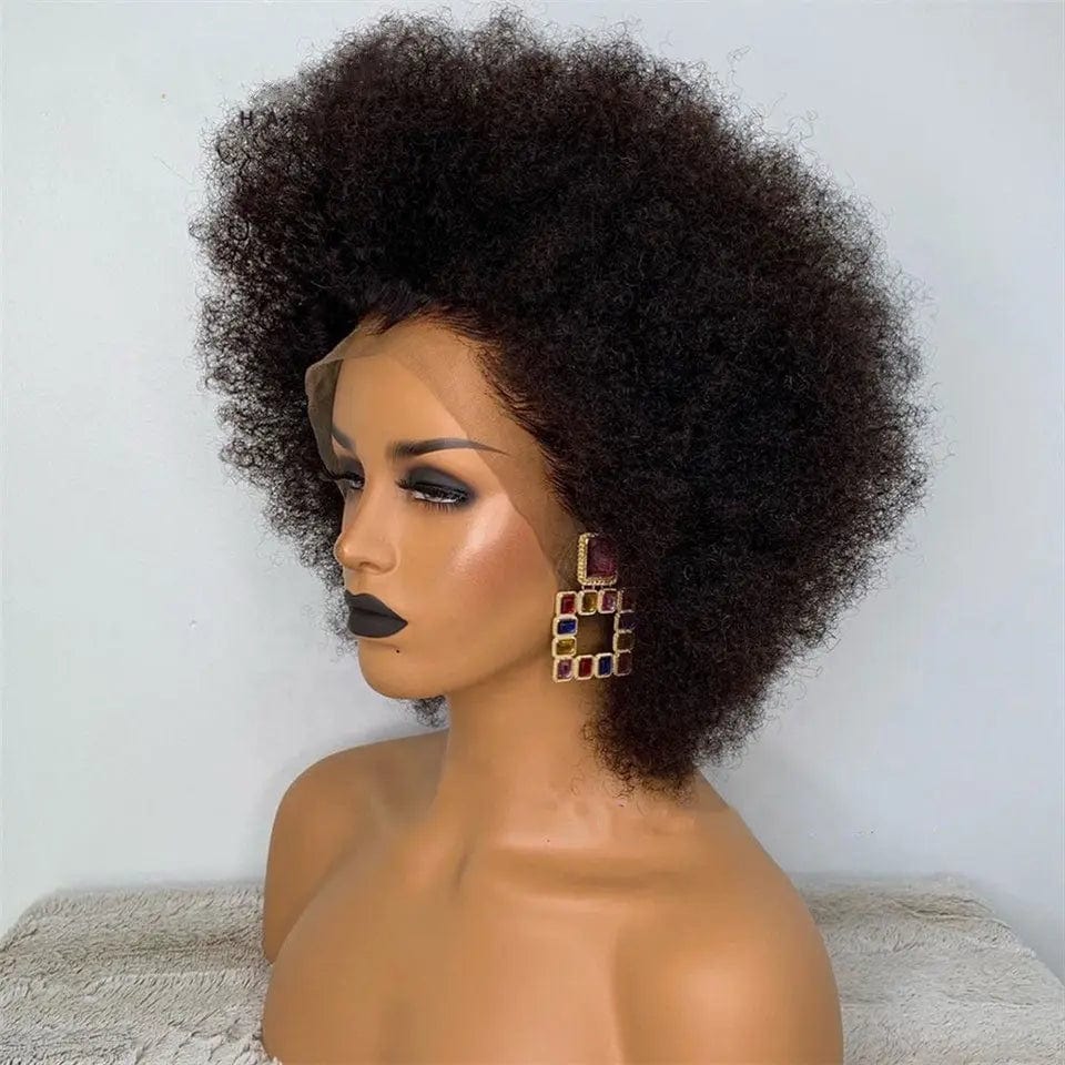 Glueless Afro Kinky Curly Wig Boom Hair Pre Plucked Cuticle Aligned Virgin Hair Natural Black Lace Front Wigs