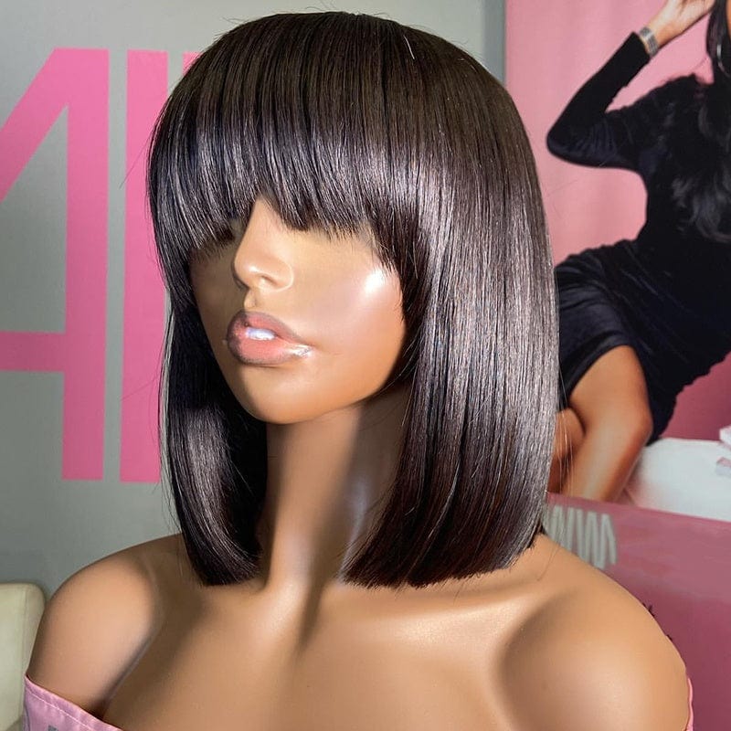 Glueless Brazilian Bob Wigs Cuticle Aligned Virgin Human Hair Lace Front Bone Straight Frontal Wig For Black Women With Fringe