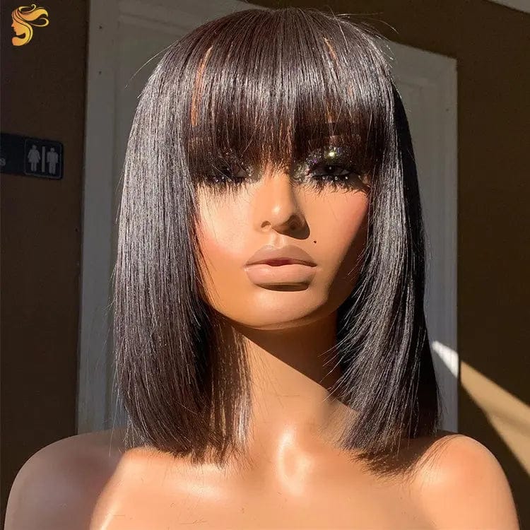 Glueless Brazilian Short Bob Wig With Bangs