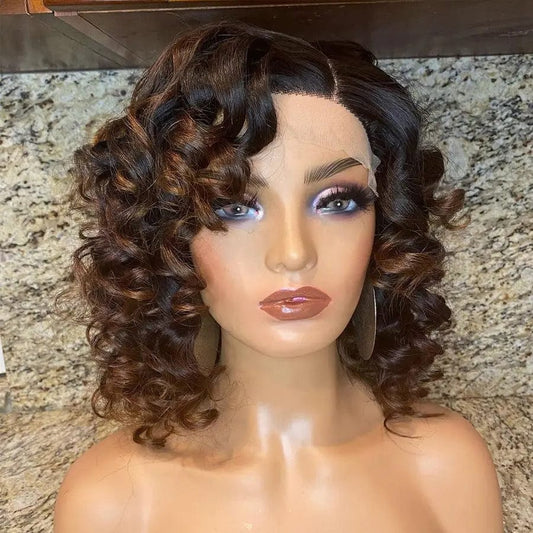 Glueless Curly Chocolate Brown Brazilian Virgin Cuticle Aligned Human Hair 13*6 Lace Front Wig