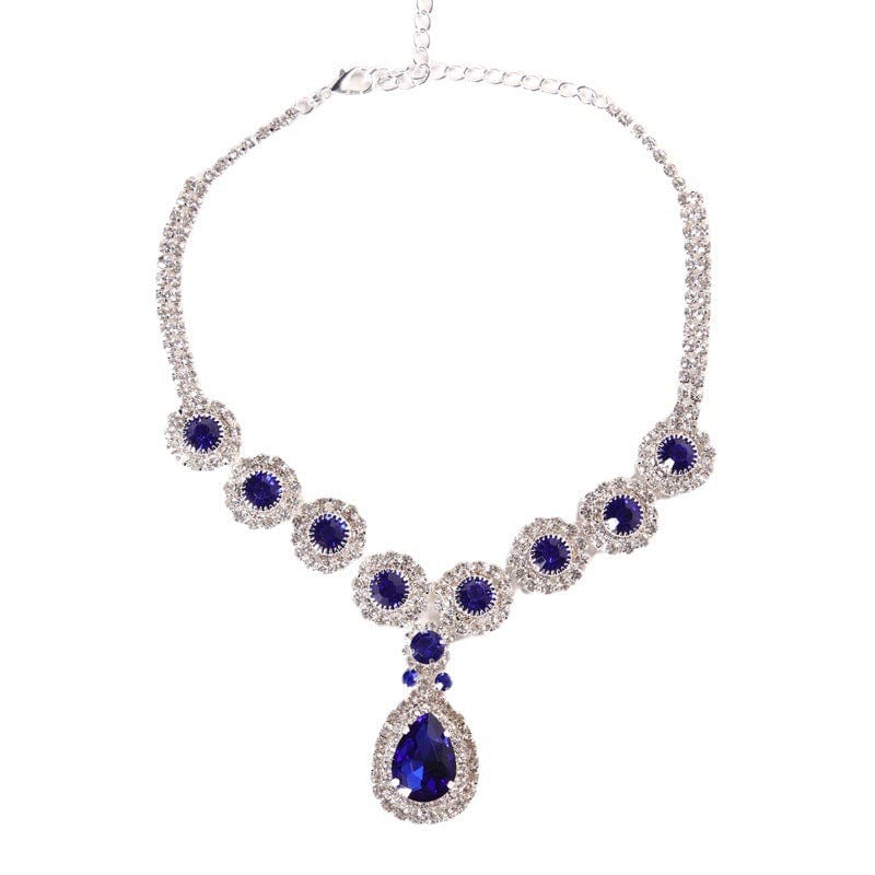 Gold / Blue SHIHAN 2023 Luxury Women Blue Crystal Necklace Bridal Jewelry Blue Rhinestone Pendant Necklaces Shiny Party jewelry