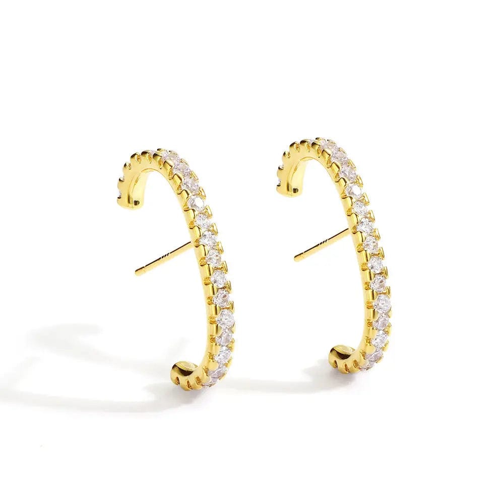 Gold-CYE0101 Niche design brass gold-plated earrings light luxury high-end C-shaped single row full of diamond earrings