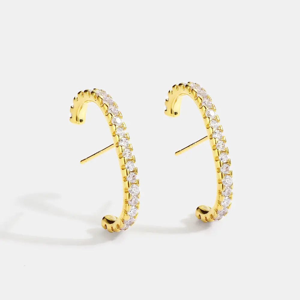 Gold-CYE0101 Niche design brass gold-plated earrings light luxury high-end C-shaped single row full of diamond earrings