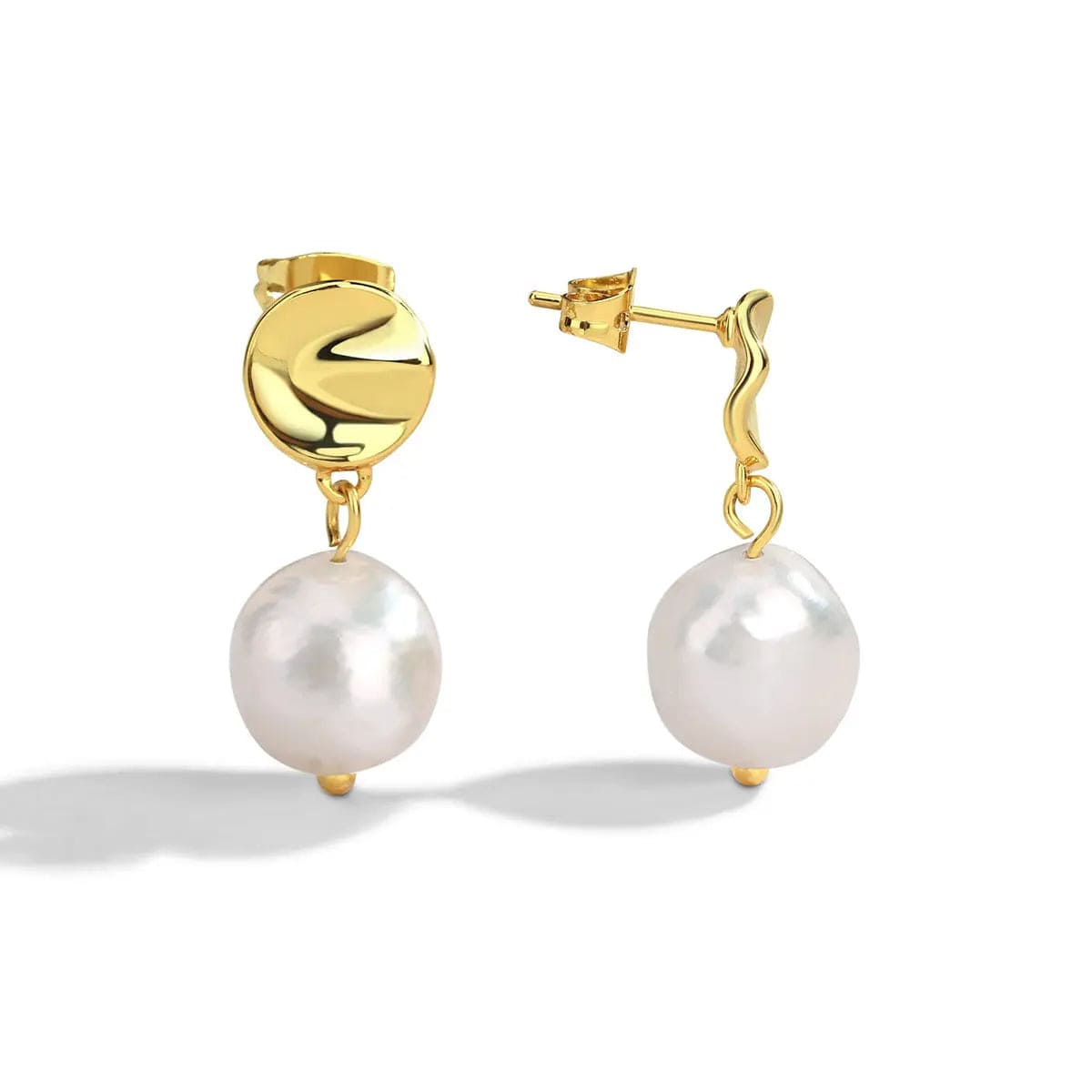 Gold-CYE0245 Retro Simple Brass Gold Plated Natural Baroque Freshwater Pearl Gold Stud Earrings for Women