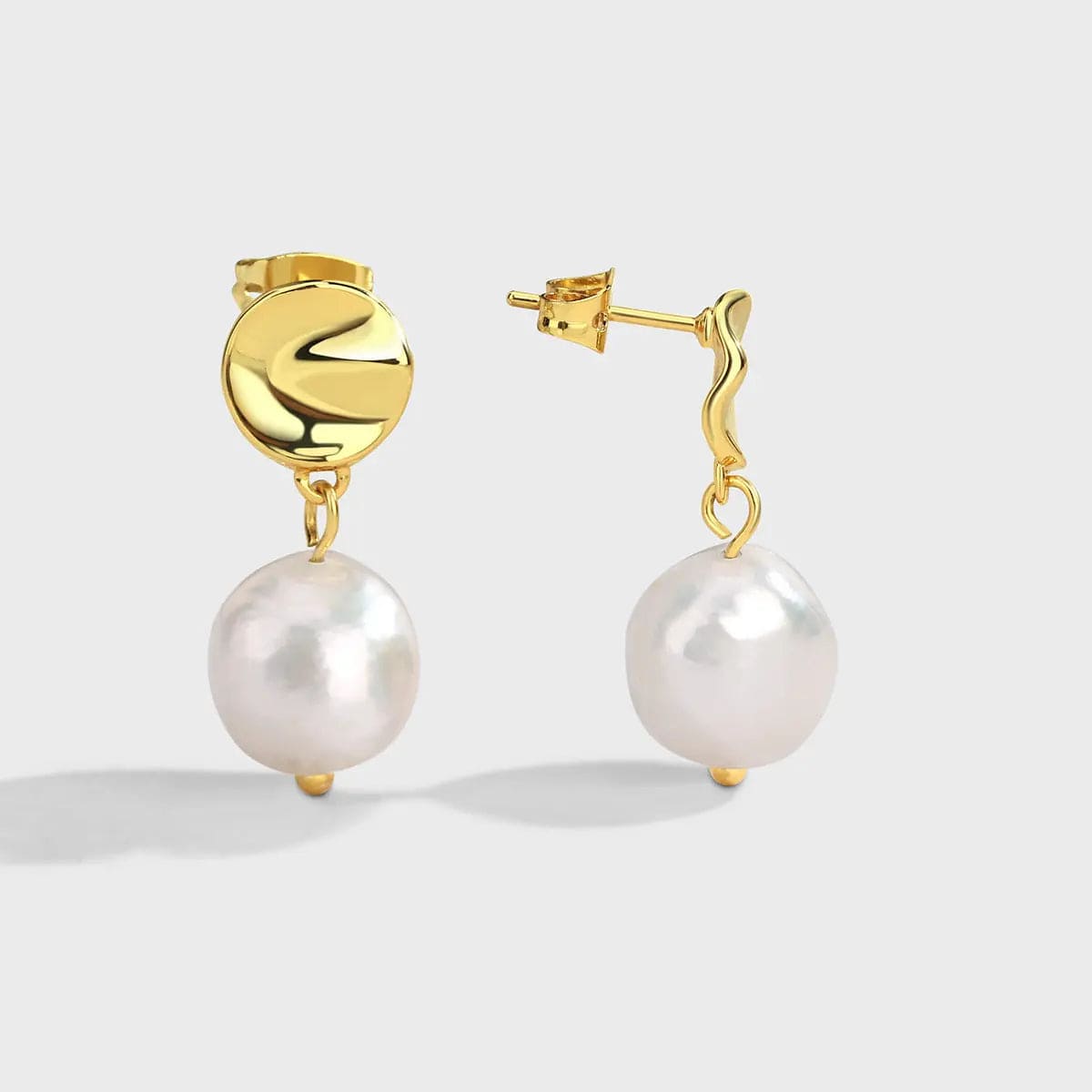 Gold-CYE0245 Retro Simple Brass Gold Plated Natural Baroque Freshwater Pearl Gold Stud Earrings for Women