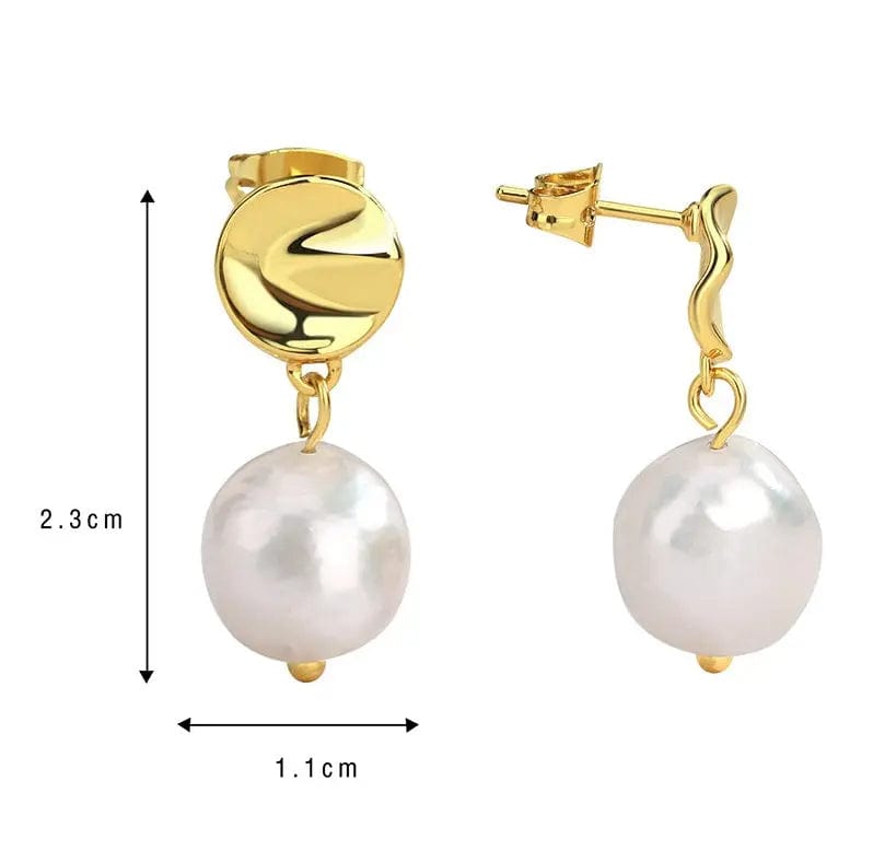 Gold-CYE0245 Retro Simple Brass Gold Plated Natural Baroque Freshwater Pearl Gold Stud Earrings for Women