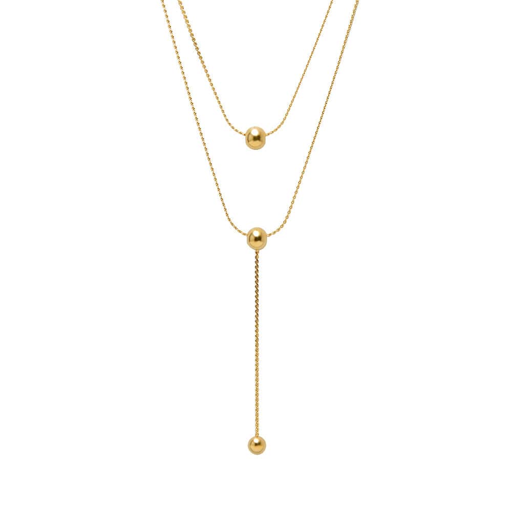 Gold double-layer necklace New Simple and Stylish Double Layer 18K Gold Plated Transfer Bead Titanium Steel Necklace Female Temperament Wild Clavicle Chain