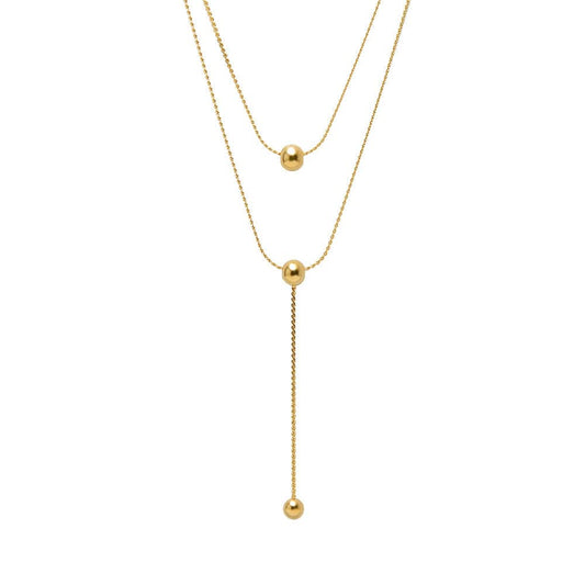 Gold double-layer necklace New Simple and Stylish Double Layer 18K Gold Plated Transfer Bead Titanium Steel Necklace Female Temperament Wild Clavicle Chain