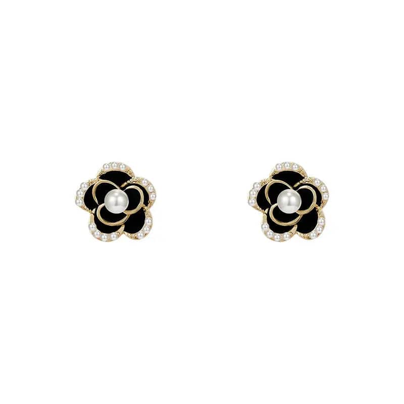 Gold Famous Brand Flowers Earrings Luxury Jewelry Black Camellia Earring Women Fancy Earring