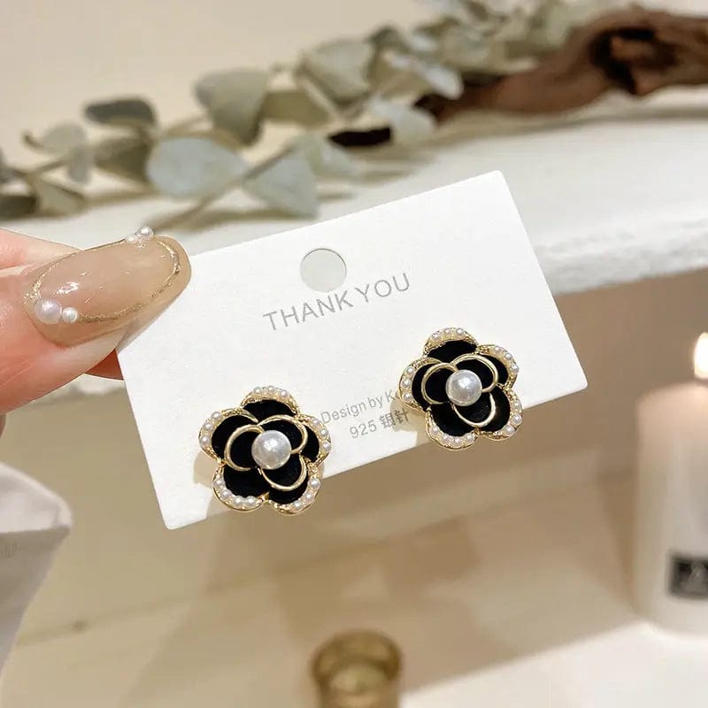 Gold Famous Brand Flowers Earrings Luxury Jewelry Black Camellia Earring Women Fancy Earring