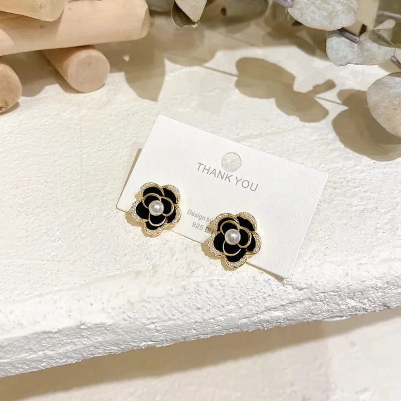 Gold Famous Brand Flowers Earrings Luxury Jewelry Black Camellia Earring Women Fancy Earring