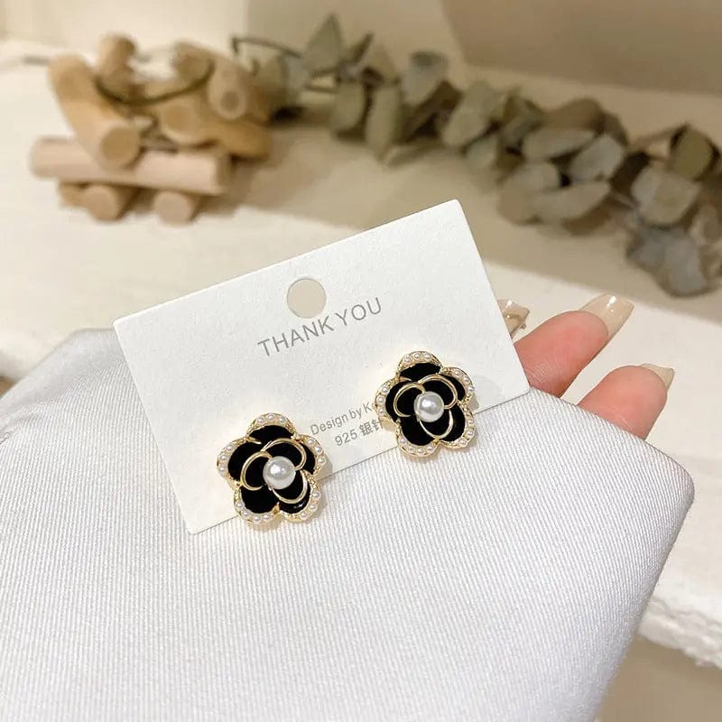 Gold Famous Brand Flowers Earrings Luxury Jewelry Black Camellia Earring Women Fancy Earring